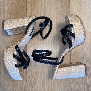 Braided Black and Tan Platform Sandals Size 7